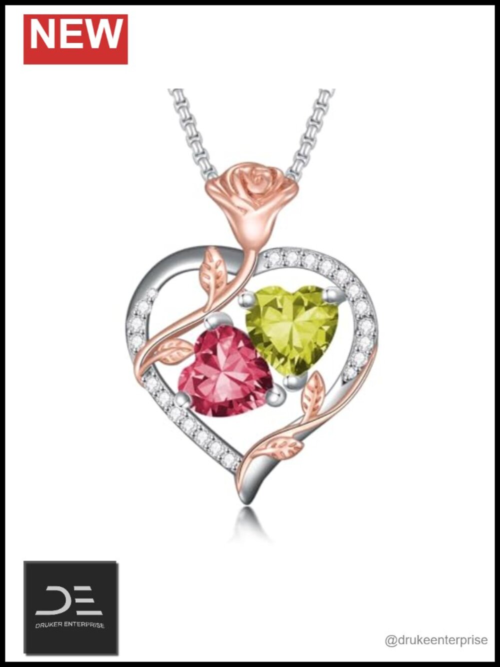 Rose Heart Birthstone Pendant Necklace 18k Gold Plated Anniversary Gift